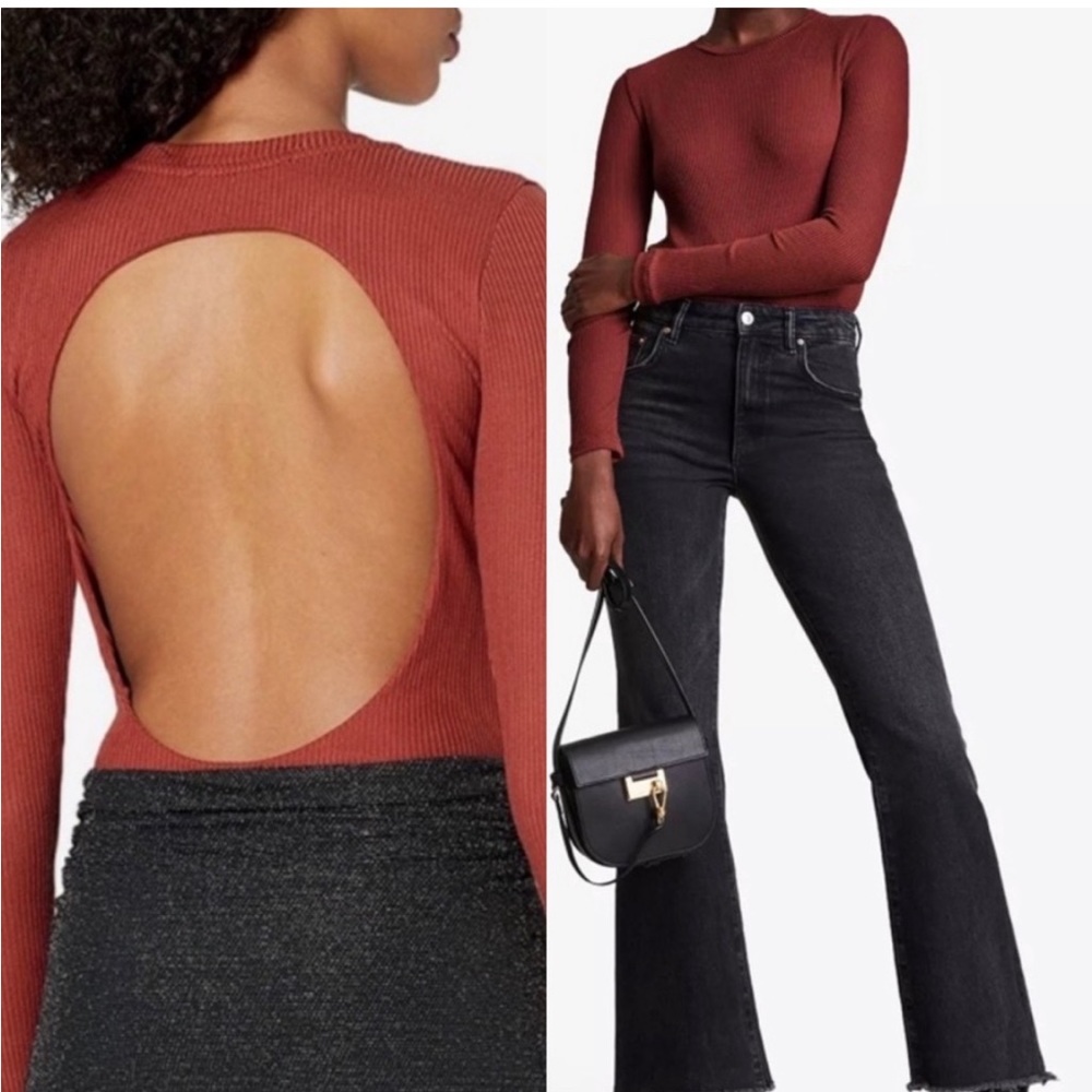 All Saints Molly Cutout Back Long Sleeve Bodysuit NWOT